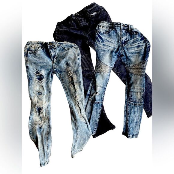3 Yourh Skinny Boy Jeans 2 Blue distress Sz 10-12. Sz 10 Black Good Condition - Picture 1 of 12
